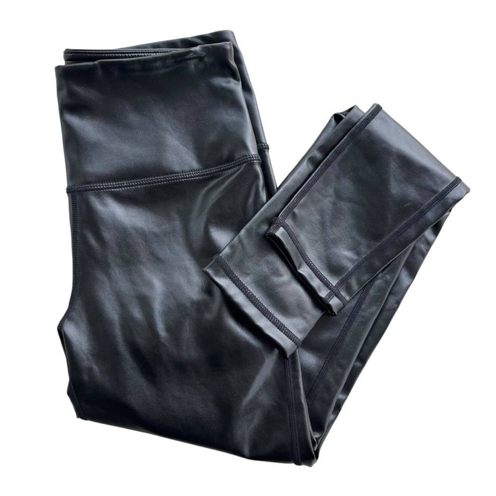 The Post Womens Sz Small Glossy Black Faux Leather High Waisted Stretch Leggings